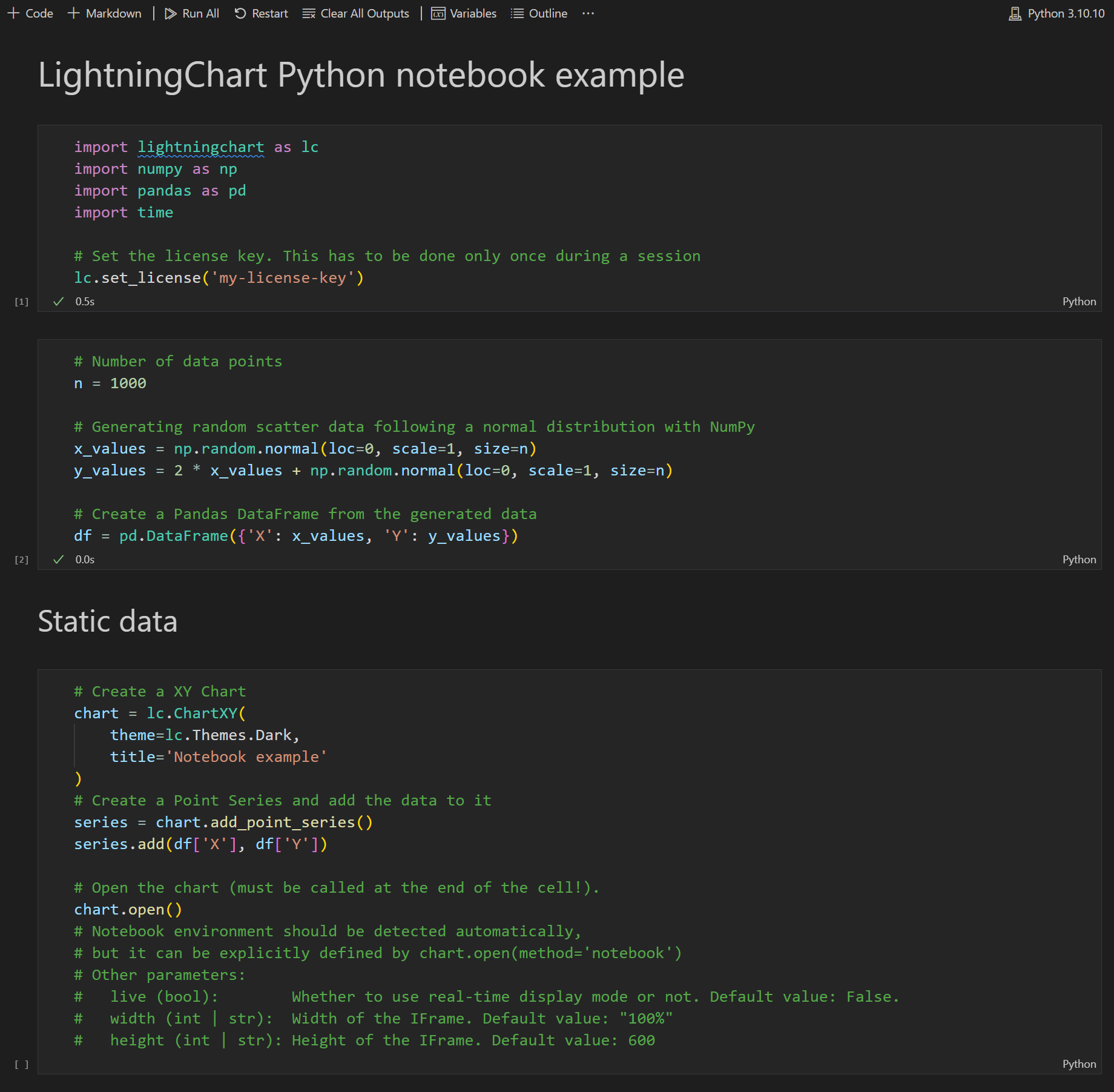 Notebook example with static data