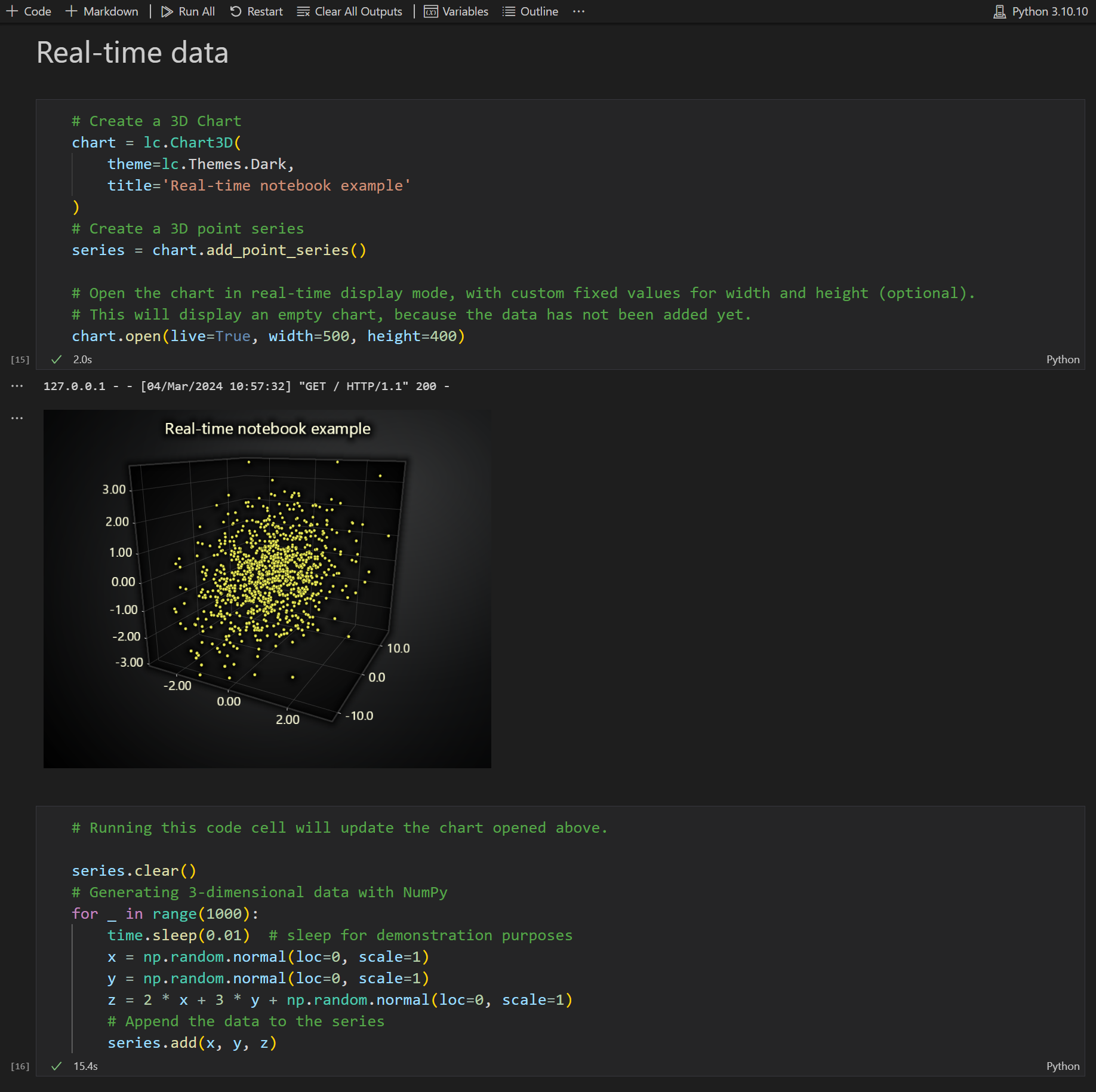 Notebook example with real-time data